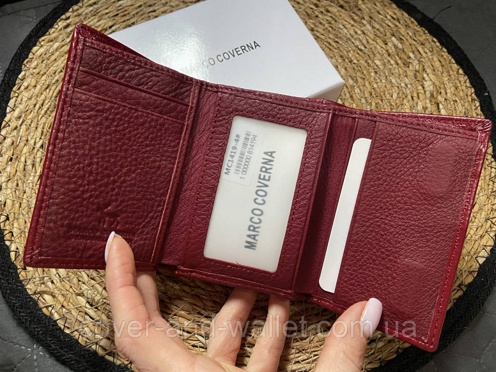 Маленький женский кожаный кошелёк бордового цвета на магнитах Marco Coverna 1419 Киев - изображение 8