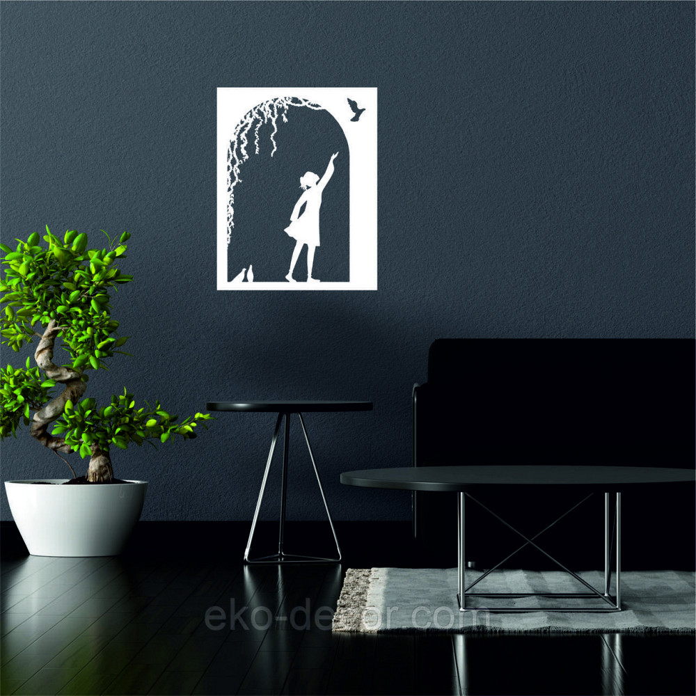 Декоративное настенное Панно «Девочка и голубь» Декор на стену 70*55 см, Белый Киев - изображение 2