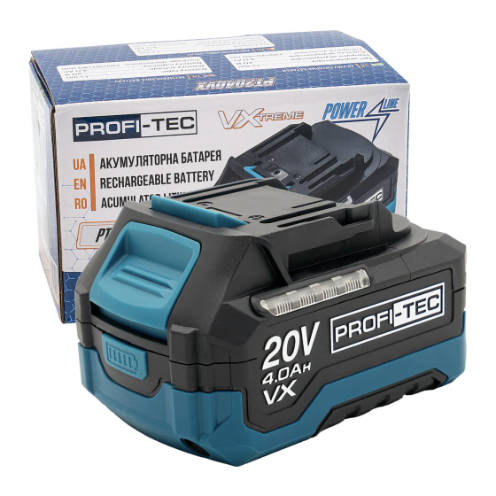 Акумуляторна батарея PROFI-TEC PT2040VX POWERLine : 20V, 4.0Аh, з індикатором заряду, високострумова (007021) Київ
