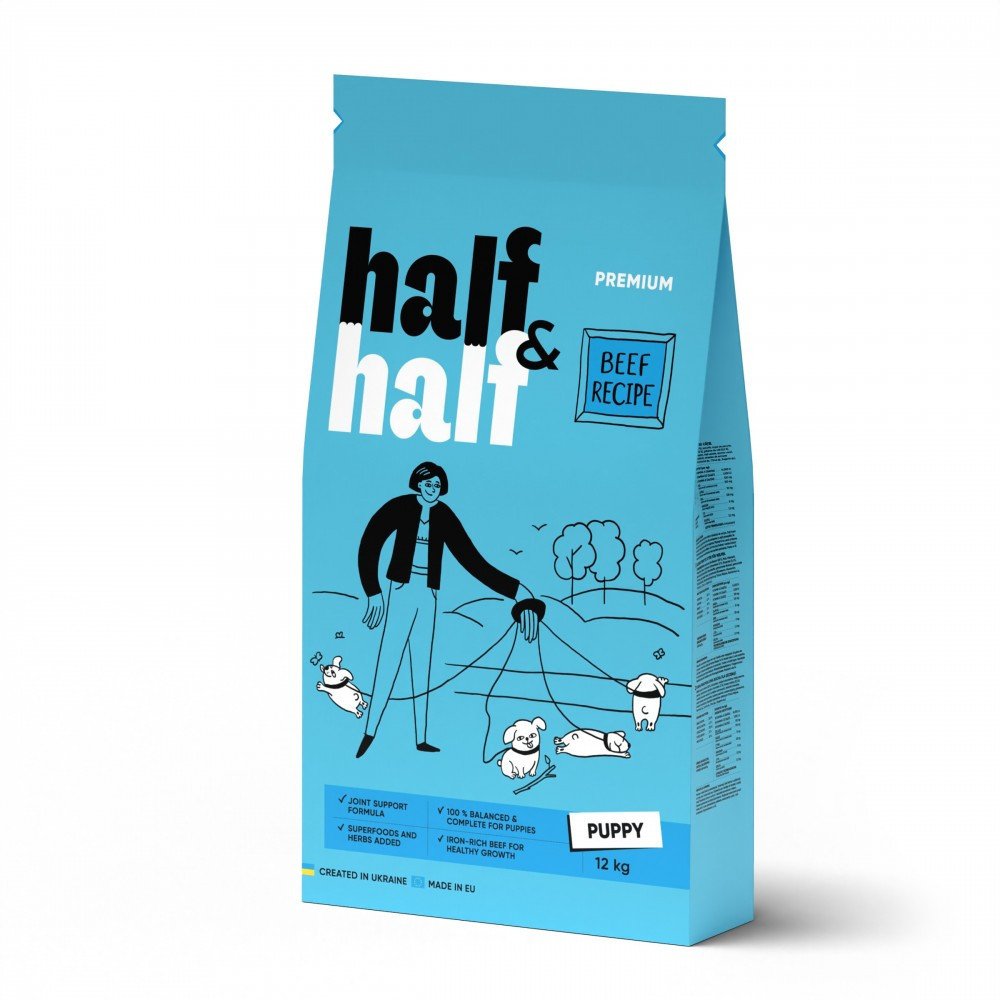 Сухой корм Half&Half для щенков всех пород, с говядиной, 12 кг Винница - изображение 1
