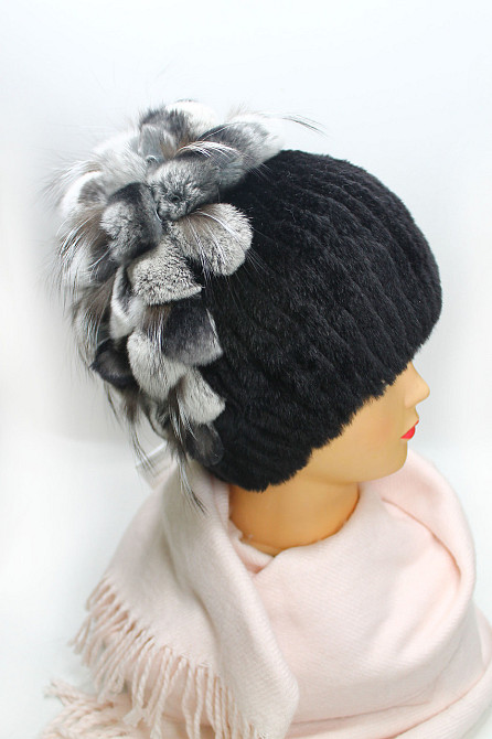 Меховая шапка женская водопад Rex Кристина Черный Харьков - изображение 3