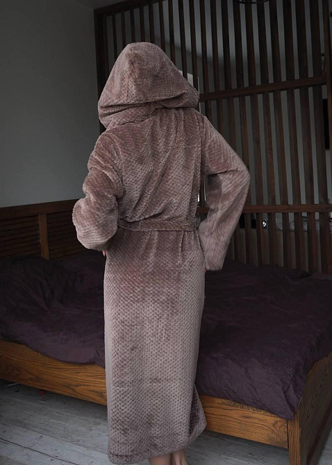 Жіночий махровий халат із капюшоном Коричневий, XL/2XL Харків - фото 2