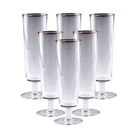 Келихи для шампанського із золотою облямівкою 6 штук по 300 мл HP82 Коломия