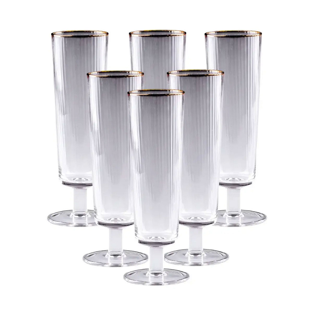 Келихи для шампанського із золотою облямівкою 6 штук по 300 мл HP82 Коломия - фото 1