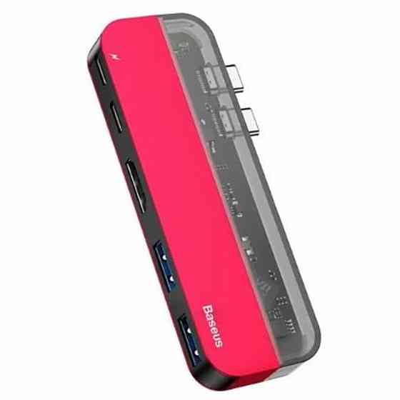 USB-Hub Baseus Transparent Series Dual Type-C Multifunctional HUB Adapter Red Київ