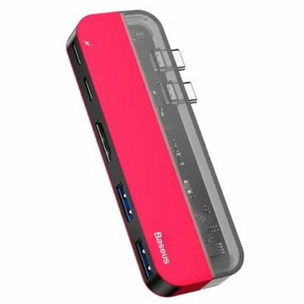 USB-Hub Baseus Transparent Series Dual Type-C Multifunctional HUB Adapter Red Київ - фото 1