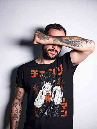 Футболка для хлопчика з аніме принтом Людина-бензопила оверсайз (зріст від 165 до 180) Чорний AnimeJ0030m Дніпро