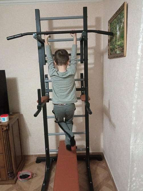 Взрослая шведская стенка Universal Black универсальная без креплений со скамьей для пресса турник брусья Каменское - изображение 8