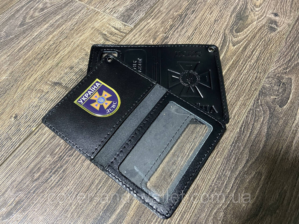 Кожаная обложка на пластиковое удостоверение ДСНС с шевроном Киев - изображение 2