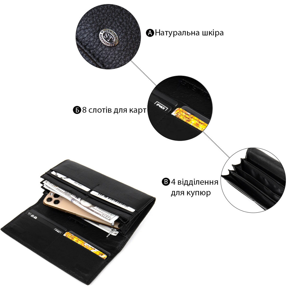 Добротний жіночий гаманець ST Leather 19375 Чорний Київ - фото 4