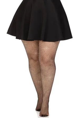 Колготки Leg Avenue Rhinestone micro net tights Plus size Black, дрібна сітка, стрази Львів