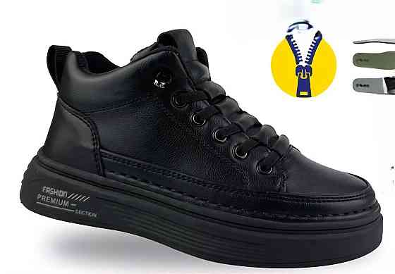 Ботинки на флисе для мальчика подростка черные 32,33,34,35,36,37 Николаев