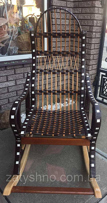 Гойдалка крісло чорна | крісло-гойдалка ротанг | крісло гойдалка плетене з підставкою для ніг Київ - фото 5