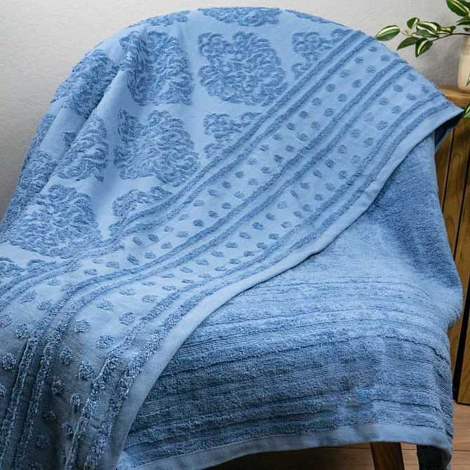 Простынь-покрывало жаккардовое махровое 100% Хлопок GM TEXTILE 190x200см 400г/м2 (Голубой) Сумы - изображение 3