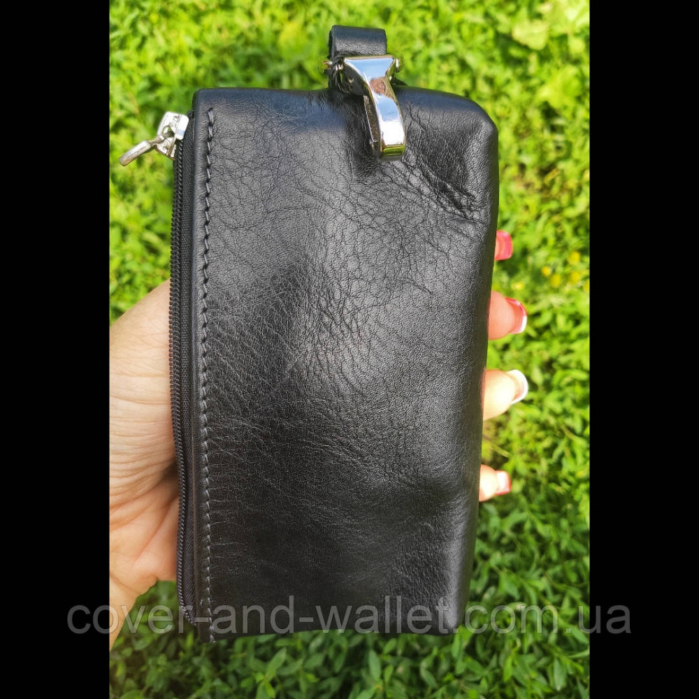 Большая кожаная ключница на два отделения Grande Pelle Borsetta (черная) Киев - изображение 4