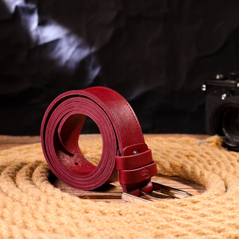 Оригинальный яркий ремень из натуральной кожи Grande Pelle 21458 Бордовый Киев - изображение 6