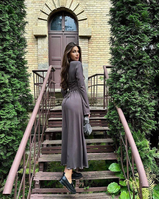 Женское элегантное базовое платье рубчик резинка Графит Одесса - изображение 2