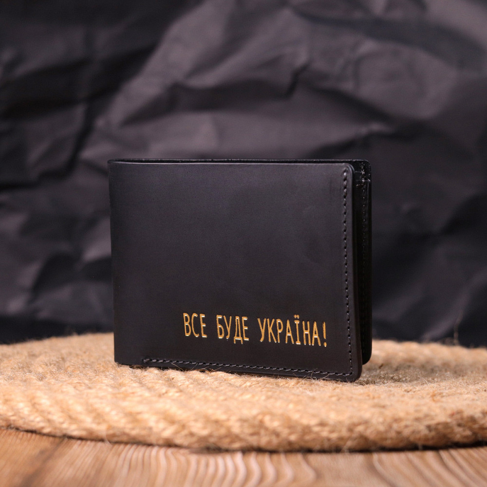Надежное кожаное портмоне из винтажной кожи в два сложения Украина GRANDE PELLE 16735 Черный Киев - изображение 3