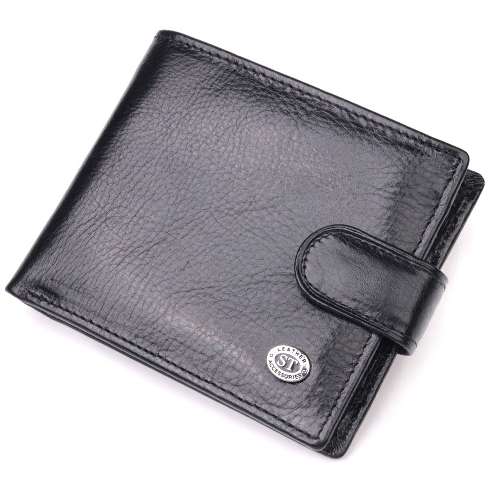 Чоловічий гаманець з гладкої шкіри у два складання чорний (ST Leather) Київ - фото 12