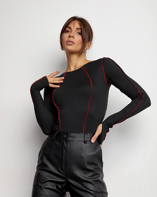 Женский базовый боди с кантом бифлекс Черный, 46/48 Одесса - изображение 2