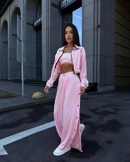 Жіночий теплий стильний костюм-трійка з м'якого велюру. Рожевий, 46/48 Одеса - фото 7