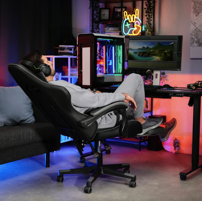 Кресло геймерское с подушками Ragazo усиленное до 150 кг компьютерное игровое офисное для ПК Черное с серым Киев - изображение 6