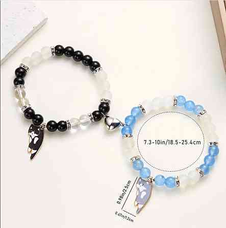 Парные браслеты с подвесками «котики» — черно-белый и голубовато-молочный, эластичные Киев