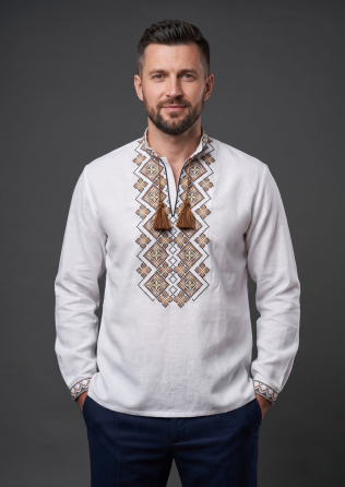Чоловіча сорочка-вишиванка коричневих відтінків на довгий рукав Київ