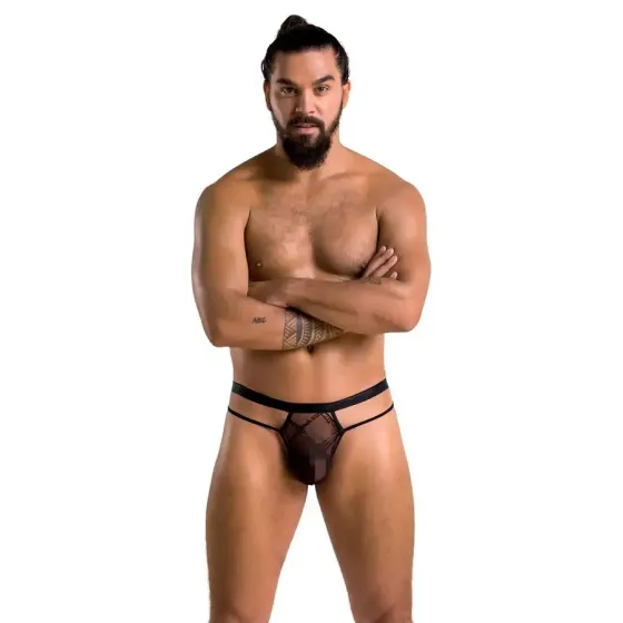 Чоловічі прозорі стринги Passion 029 THONG COLLIN L/XL Black, сітка Львов