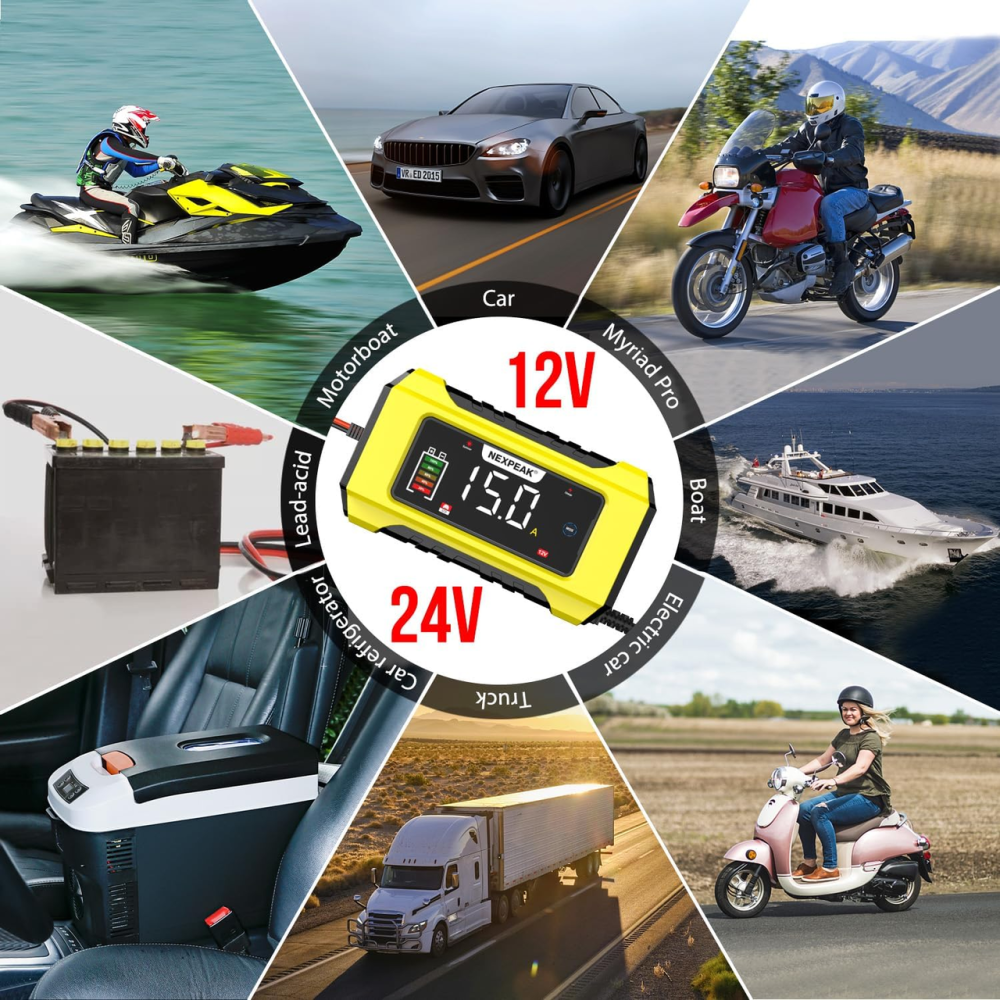 Зарядное устройство NEXPEAK NC215 15A/8A для аккумуляторов 12V/24V, LiFePO4, AGM, GEL, Smart 9-этапный, импульсное восстановление Киев - изображение 8