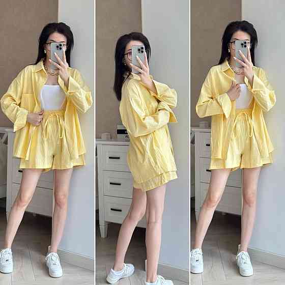 Жіночий літній костюм двійка: сорочка і шорти турецький льон жатка Одеса