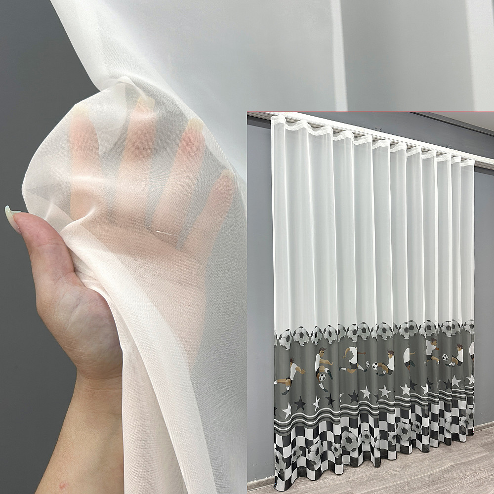 Тюль VR-Textil 1823т Шифон с принтом Молочный с серым 300х270 см (42-0799) Киев - изображение 1