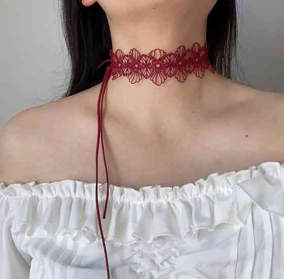 Кружевной чокер на шею красный кружевной ошейник украшение для женщин Киев