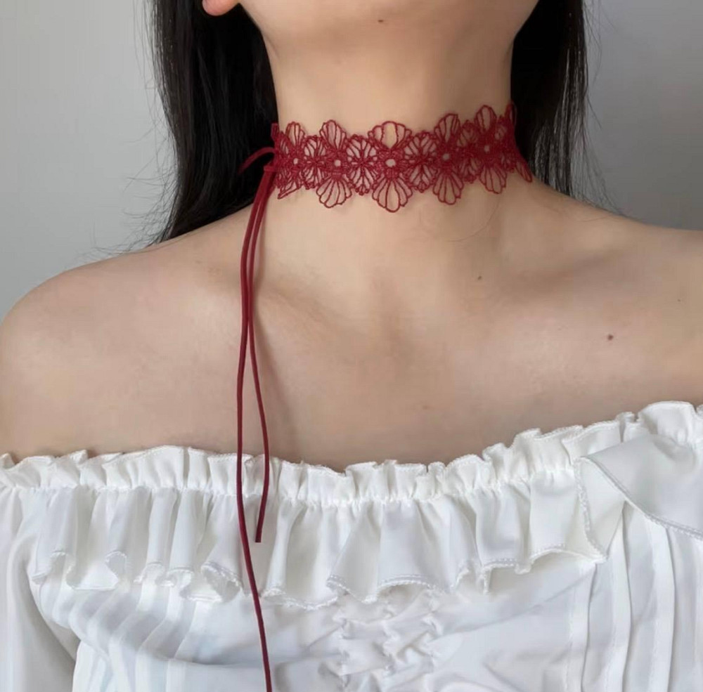 Кружевной чокер на шею красный кружевной ошейник украшение для женщин Киев - изображение 4