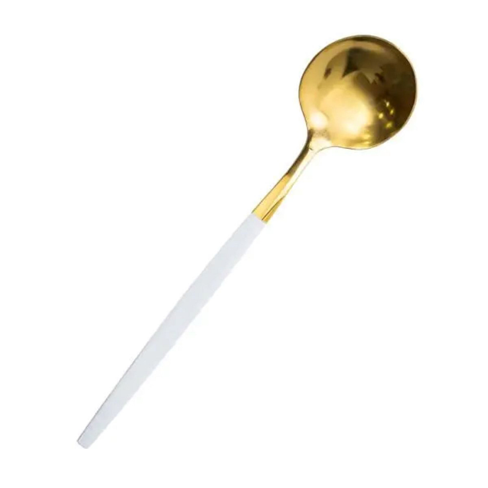 Yiwu Набір чайних ложок 6 штук ложка чайна з нержавіючої сталі 12.9 см Білий із золотом HP-20-1 Коломыя - изображение 2