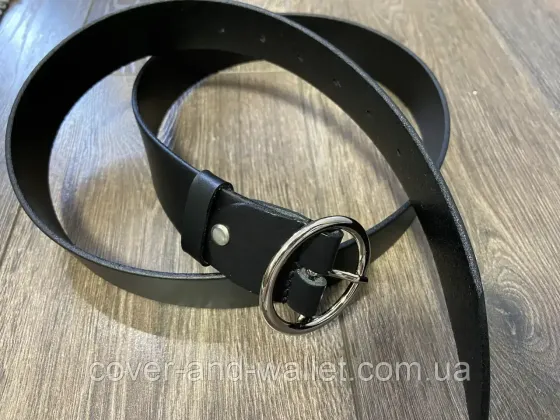 Широкий женский ремень черного цвета из натуральной кожи 40 мм PS Leather Киев