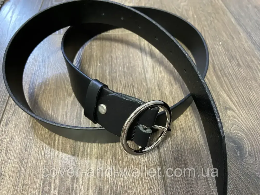 Широкий женский ремень черного цвета из натуральной кожи 40 мм PS Leather Киев - изображение 6