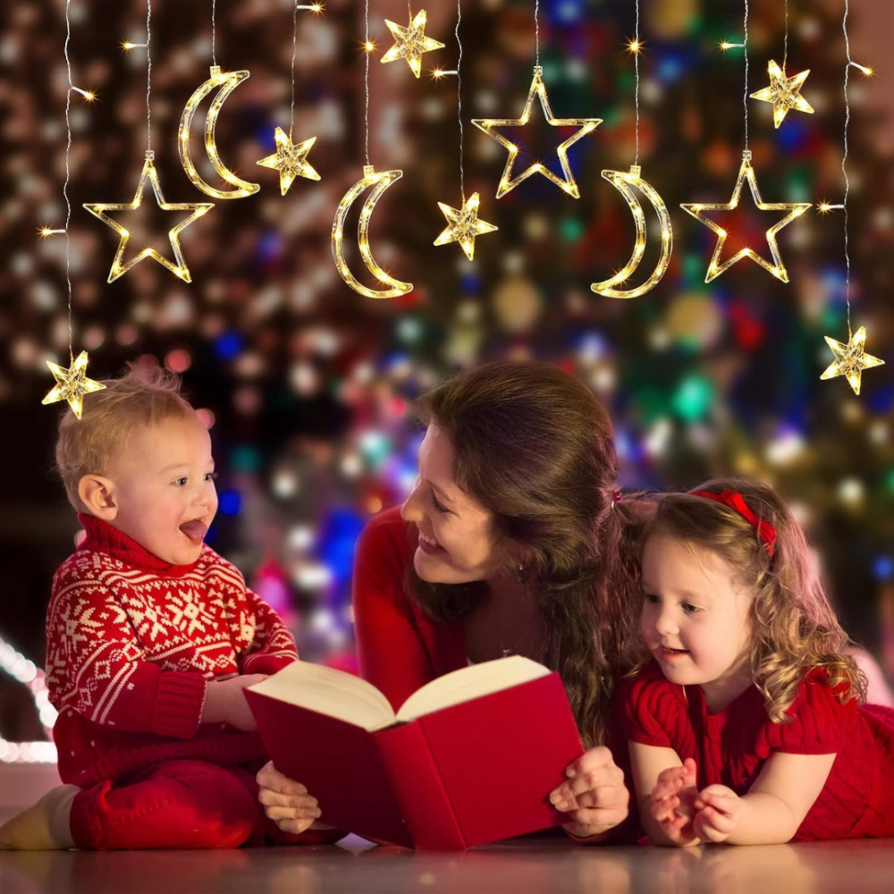 Гирлянда штора с фигурками светодиодный занаве с фигурами звезды и луна Niki Light 2.7 м 138 LED Теплый белый Киев - изображение 2