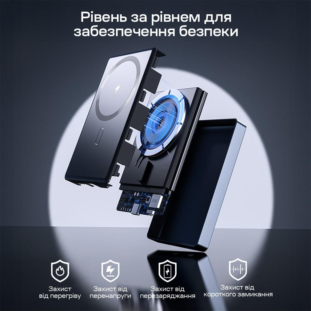 Повербанк 10000mAh Choetech B739 Black QC3.0 PD3.0 бездротова магнітна зарядка (43-00151) Київ - фото 10