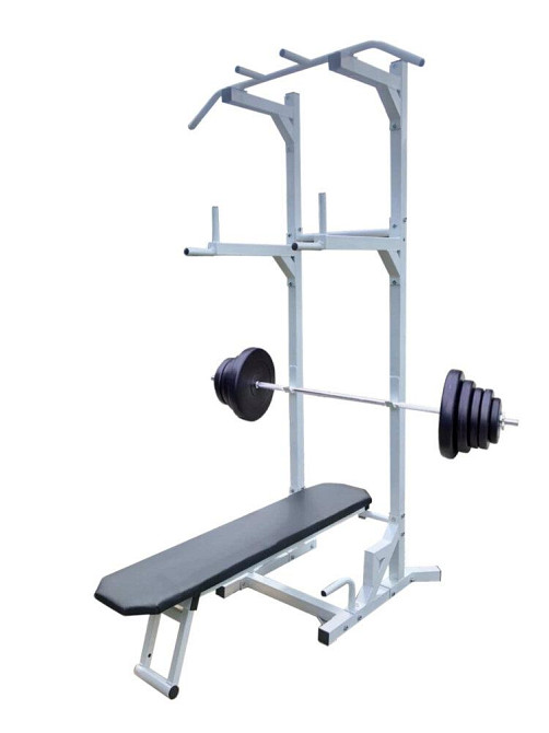 Лавка для жиму, турнік, прес, бруси 5 в 1 + Штанга 75 кг Гантелі, гирі, штанги та диски Київ - фото 1