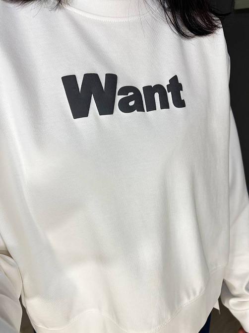 Світшот жіночий U S 293 широкий оверсайз трикотаж напис WANT, білий, one size Київ - фото 14