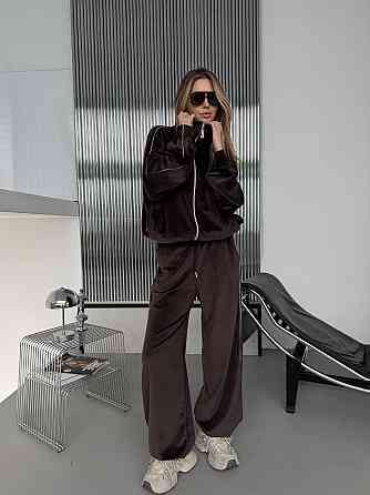 Женский стильный повседневный велюровый костюм двойка Шоколад Одесса