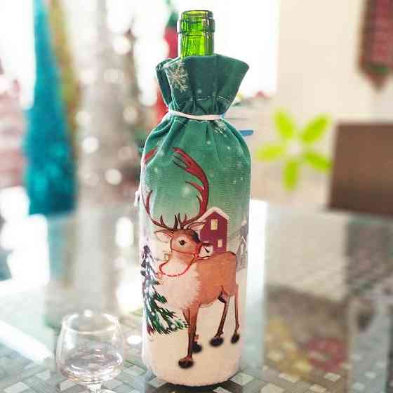 Новогодний мешок на бутылку Олень 25 на 13 см разноцветный Киев