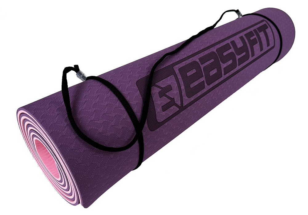 Килимок для йоги та фітнеса EasyFit TPE+TC 6мм двошаровий + Чохол фіолетовий з рожевим Коломыя - изображение 5