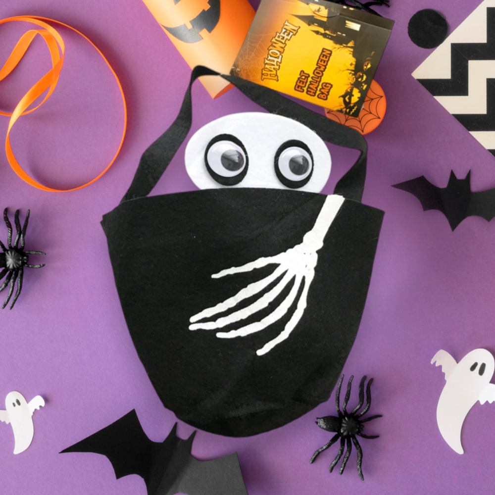 Сумка с фетра Скелет для конфет на Хеллоуин 22х16см чорный Киев - изображение 1