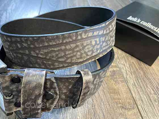 Широкий мужской кожаный ремень из винтажной кожи коричневого цвета 42мм PS Leather Киев