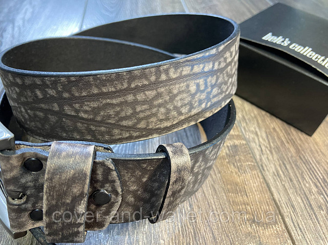 Широкий мужской кожаный ремень из винтажной кожи коричневого цвета 42мм PS Leather Киев - изображение 6