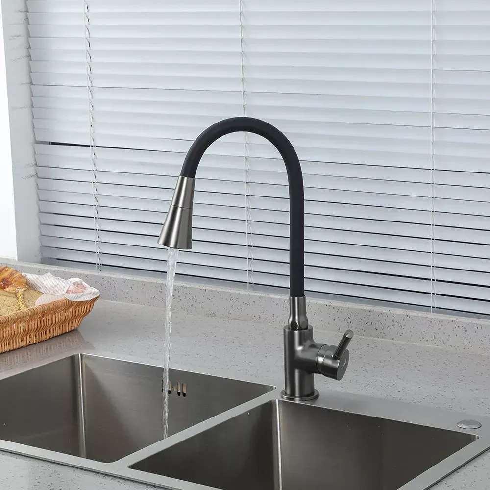 Смеситель для кухни с гибким изливом Frap F4044-9 2 режима, графит/черный Киев - изображение 2