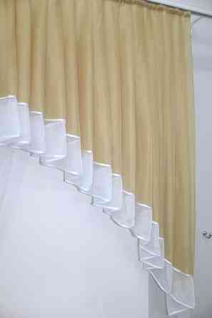 Кухонний комплект VR-Textil № 062к шторка з ламбрекеном темно-бежевий з білим 150х170 см (50-795) Київ