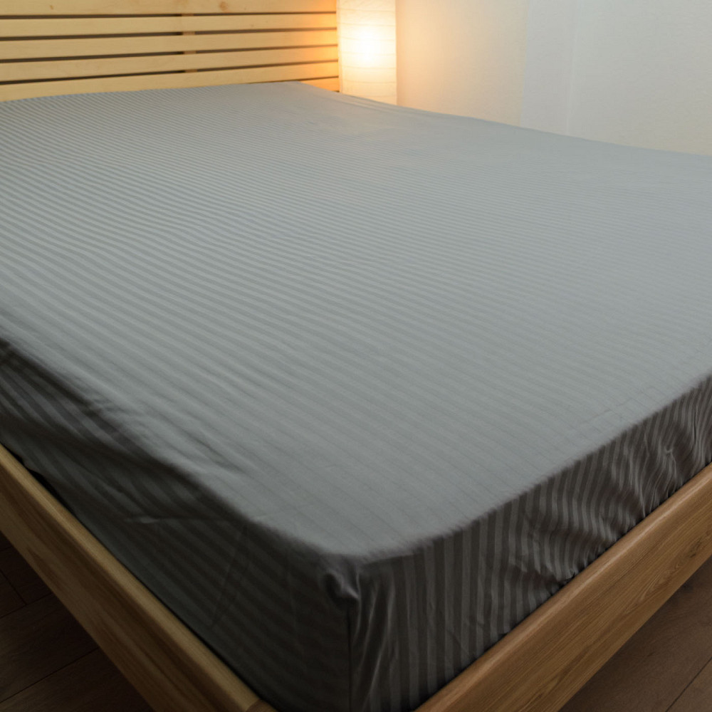 Простирадло на резинці двоспальне страйп-сатин 100% бавовна 180х200х30см 125г/м2 (Сірий) Суми - фото 3